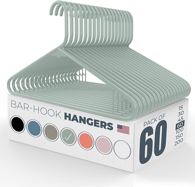 Neaties Plastic Hangers 50 Pack (60 Count) – Made in the USA – 6lb Capacity Standard Clothes Hangers with Strap Hooks for Dresses, Lingerie, Shirts, Pants, and Jackets – Mint by NeatiesHangers