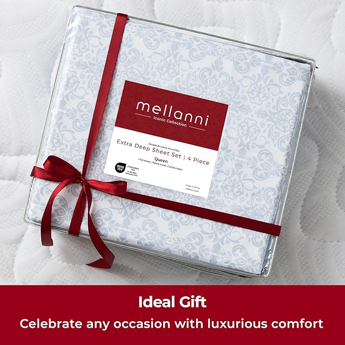 Mellanni Extra Deep Full Sheets - 4 PC Iconic Collection Bedding - Hotel Luxury, Ultra Soft, Cooling Bed Sheets - Wrinkle, Fade, Stain Resistant (Full, Laced Sky Blue)