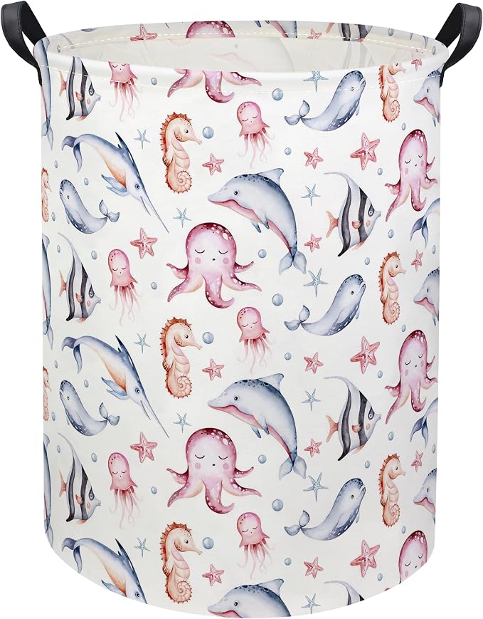 HIYAGON Baby Laundry Basket Baby Hamper for Nursery Girl Kids Ocean Hamper Cute Kids Toys Storage Bin Organizer Pink Room Decor for Home(Pink Ocean) by HIYAGON