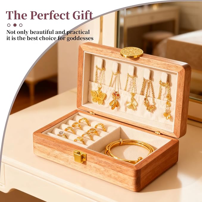 Travel Jewelry Case Small Wood Jewelry Organizer Jewelry Box for Women (Pine Wood Print) - Image 5