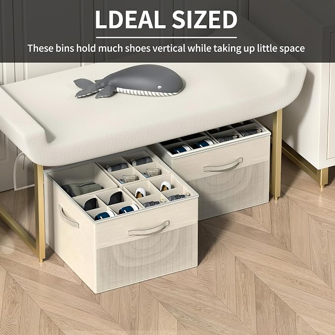 Aokeyee Shoe Organizer for Closet,2 Pack Foldable Shoe Storage Organizer Box Bin with Adjustable Dividers and Clear Cover, Fits up to 16-32 Pairs - Image 4