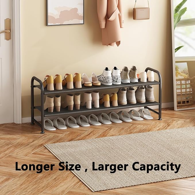 INGIORDAR Shoe Rack 2 Tier Long Storage Organizer Wide Metal Shoe Shelf for Closet Entryway Black - Image 4