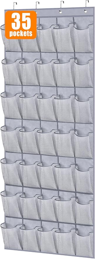 MISSLO 35 Large Pockets Over The Door Shoe Organizer Sturdy Oxford Fabric Hanging Shoe Rack for Door Mesh Closet Shoe Holder Hanger, Grey by MISSLO