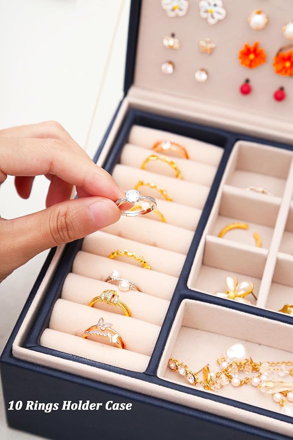 QBestry Womens Earring Jewelry Box for Girls Jewelry Earrings Organizer Box Earring Holder Organizer for Girls Jewelry Organizer Boxes for Women Girls Stud Earrings Organizers Jewelry Box Navy - Image 6