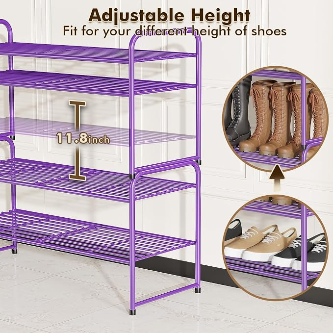 SUFAUY 2-Tier 33" Wide Shoe Rack Closet Metal Wire, Stackable, Purple - Image 8