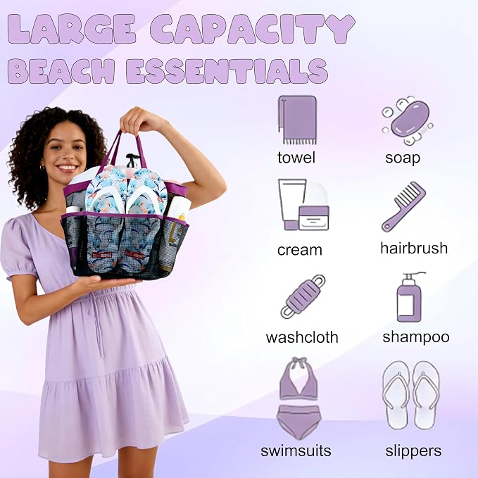 Attmu Mesh Shower Caddy Portable, Quick Dry Hanging Shower Tote Bag for College Dorm Room Essentials, Large Capacity Shower Caddy Dorm for Bathroom Gym Swimming - Image 2