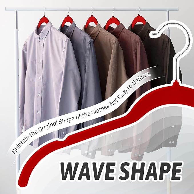 Sishynio Velvet Hangers 50 Pack – Slim Non-Slip Flocked Hangers with 360° Swivel Hook, Space-Saving Closet Organizer for Dresses, Blouses, Coats(Red) - Image 4