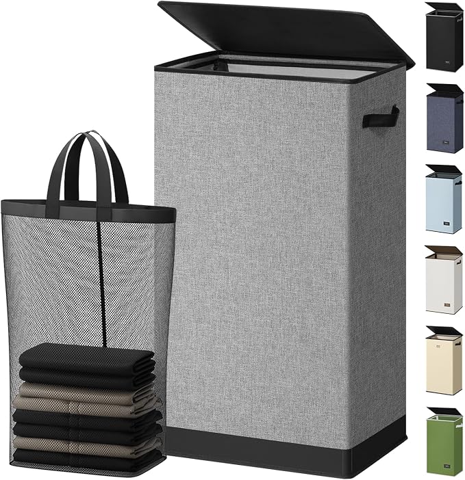 SOLEDI Laundry Hamper with Lid 100L Large & Tall Collapsible Laundry Basket, Clothes Hamper with Bag Removable Easy to Carry, Dirty Hampers for Bedroom, Bathroom, Dorm, College, Grey by SOLEDI