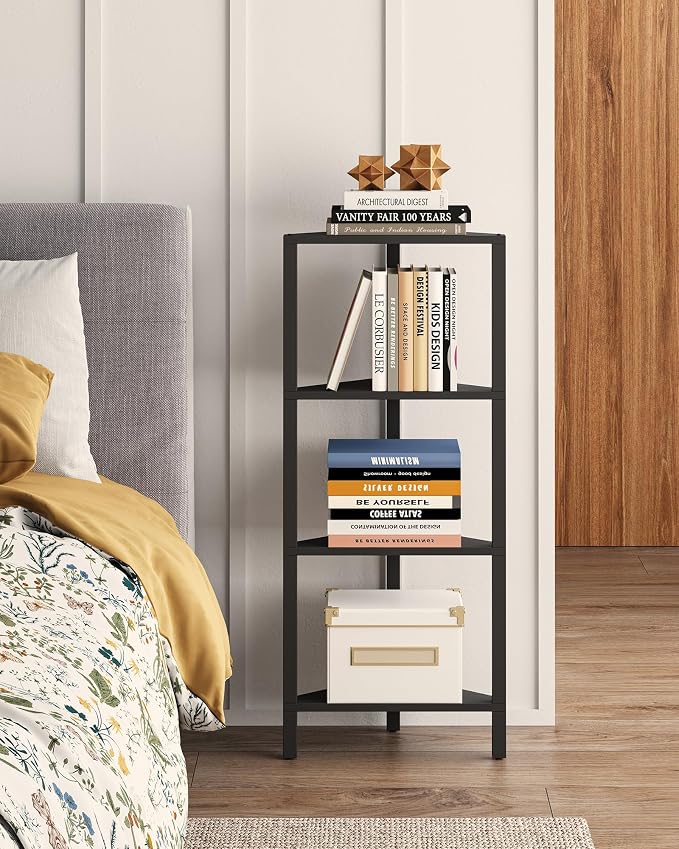 TUTOTAK Corner Shelf, 4-Tier Corner Bookshelf for Small Space, Narrow Display Corner Shelf Stand with Storage Rack, for Living Room, Bedroom, Black BS05BK004 by ChoosetutotakFurnitureBuildYourCozyHome