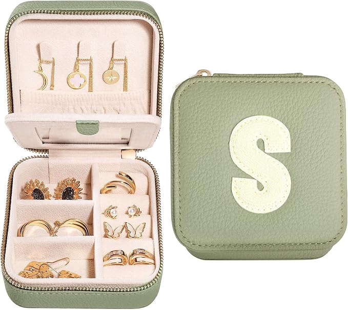 S.Leaf Initial Travel Jewelry Case - Portable Jewelry Box for Women - Small, Gift Boxes - Organizer Box - Letter S by SLeaf