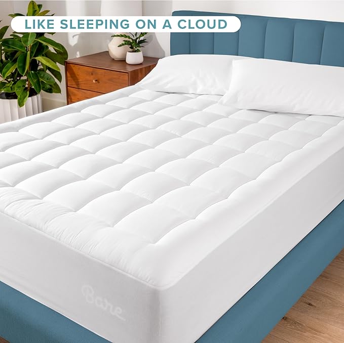 Bare Home Full Mattress Topper Cotton Top - Plush Topper for Mattress - Fitted Mattress Cover - Cooling Breathable Air Flow - 8" to 21" Deep Pocket - Soft Mattress Pad (Full, White)