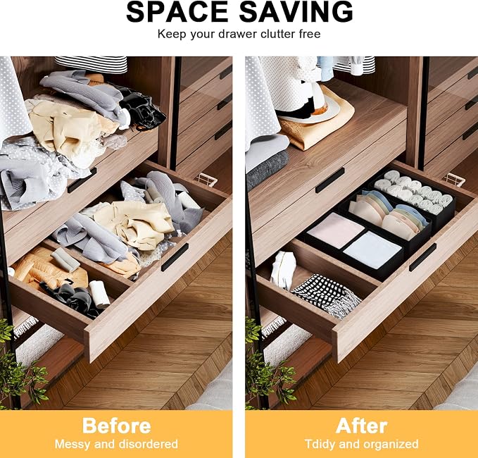 DIMJ Drawer Organizers, Set of 12 Clothes Drawer Organizer, Foldable Closet Drawer Organizer, Dresser Drawer Organizers Dividers for Baby Clothes, Socks, Belt, Tie (Black) - Image 7