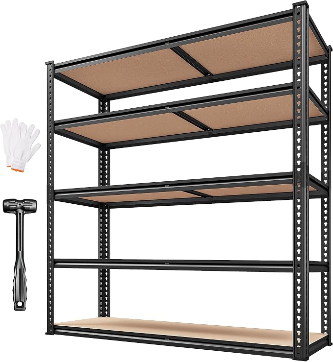REIBII 40" W Garage Shelving 2500LBS Storage Shelves 72" H Metal Shelving 5 Tier Metal Shelves Adjustable Pantry Shelf for Garage Closet Kitchen Basement 40" W x 19.7''D x 72''H by REIBII