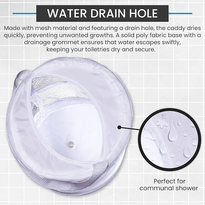 Handy Laundry Portable Shower Caddy – Foldable Mesh Organizer with Handle, Quick Dry, Large Compartments, Drainage Hole, Ideal for Dorm, College, Gym, Travel, Camp – White - Image 5