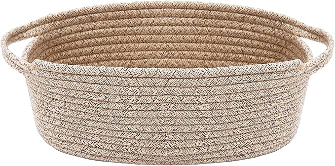 JMvicyroam Woven Basket,Small Rope Storage Bin with Handles & Ribbon Bag, Organizer for Shelves Closets,Gift Basket Empty for Birthday,Books,Dog Toys,Oatmeal by JMvicyroam