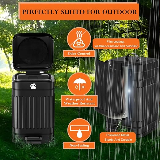 Dog Poop Trash Can Outside, 5L/1.3Gal Metal Dog Waste Trash Can with Lid, Foot Pedal, Pet Waste Container with 40 Bags, Poop Bucket with Lid Soft Close for Pet, Black - Image 4