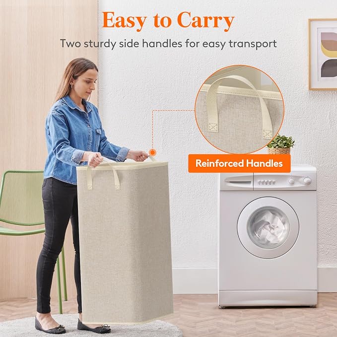 Lifewit 100L Large Tall Laundry Hamper, Collapsible Laundry Basket with Handles, Foldable Clothes Hampers for Laundry, Portable Dirty Clothes Hamper for Dorm College Bedroom Bathroom, Beige - Image 5