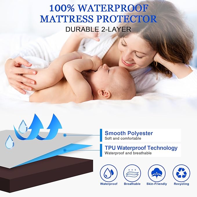 Sufdari Full Size Mattress Protector,Waterproof Mattress Protector,Fitted Sheet Style Mattress Cover with 18" Deep Pocket,Washable and Comfortable-Chocolate,Full