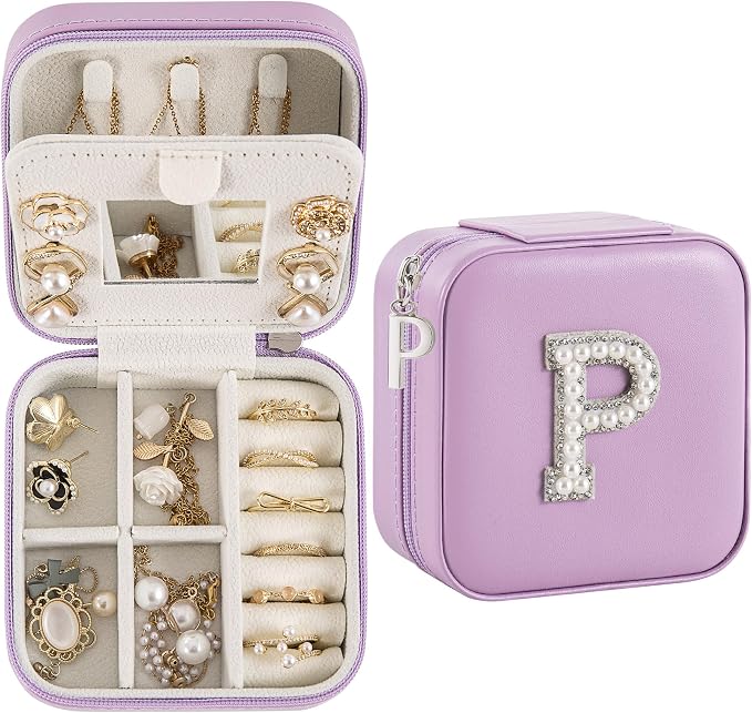 Travel Jewelry Case, Small Jewelry Box Organizer with Personalized Initials, Gifts for Girl Women, Wife Girlfriend Daughter Niece, Bridesmaid Gifts, Birthday by Unknown