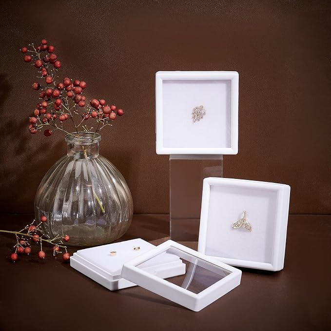 BENECREAT 6Pcs White Gemstone Display Box with Sponge Cushion Gift Boxes Clear Window Box for Jewelry, Diamond Gift Packing（2.8"x2.8"x0.8"） - Image 6