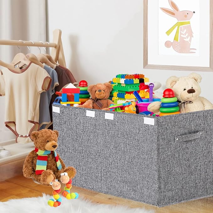 VERONLY Collapsible Toy Storage Bin with Lid, 82L Large Capacity - Gray Neutral Space-Saving Organizer for Playroom, Bedroom & Nursery, Foldable Design - Image 7