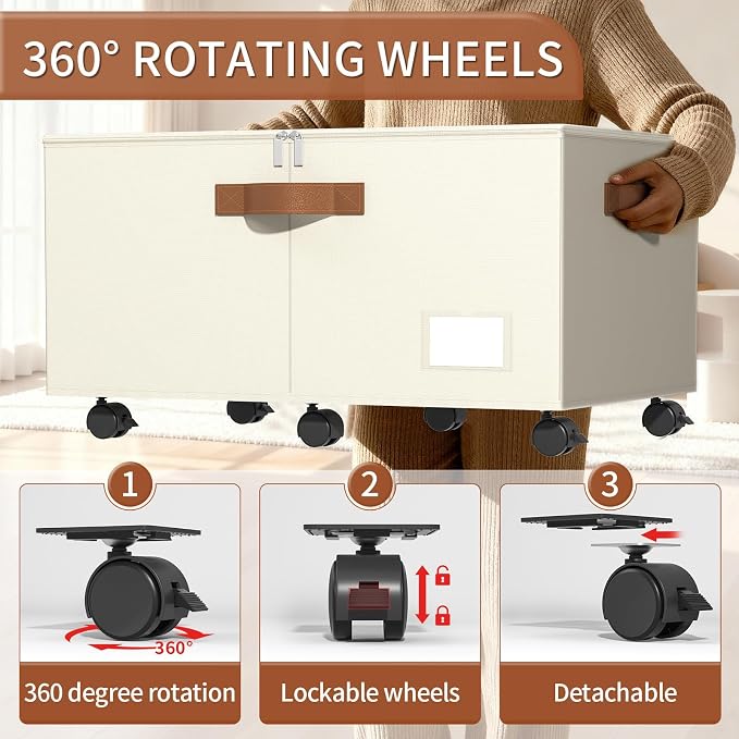 Foyego Shoe Organizer for Closet, Shoe Storage Organizer with Wheels and Adjustable Dividers, Stackable Shoe Storage Box with Clear Cover, Foldable Closet Shoe Organizer Fits up to 24-48 Pairs, Beige - Image 3