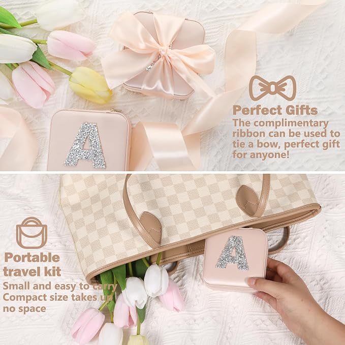 CHMI Small Travel Jewelry Case,wedding jewelry for bridesmaids,Jewelry Box Organizer,Vacation Essentials Travel Accessories for Women,travel jewelry case organizer,Initial pink Q - Image 5