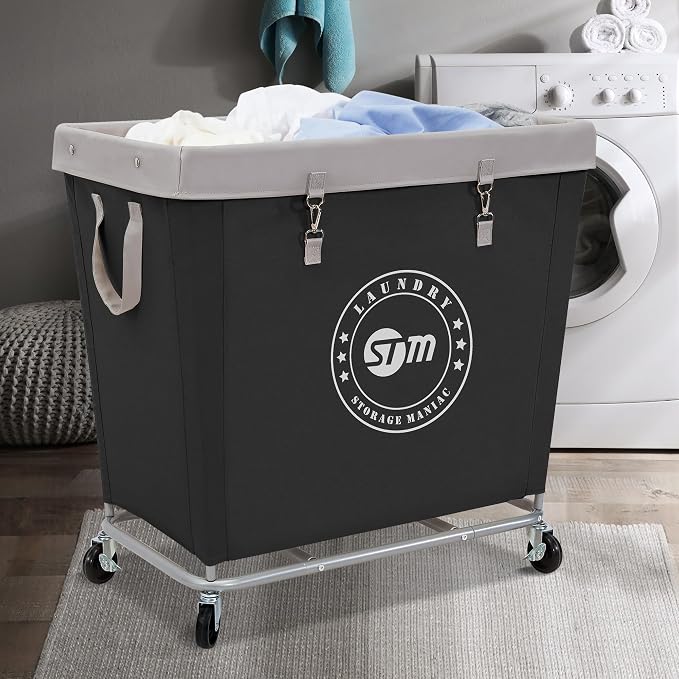 STORAGE MANIAC Commercial Laundry Hamper with Heavy Duty Steel Frame, 320 L Industrial Laundry Basket Cart with Wheels for Hotel, Home, Laundry Room, 31.7''L x 19.3''W x 30.91''H, Large Black - Image 7