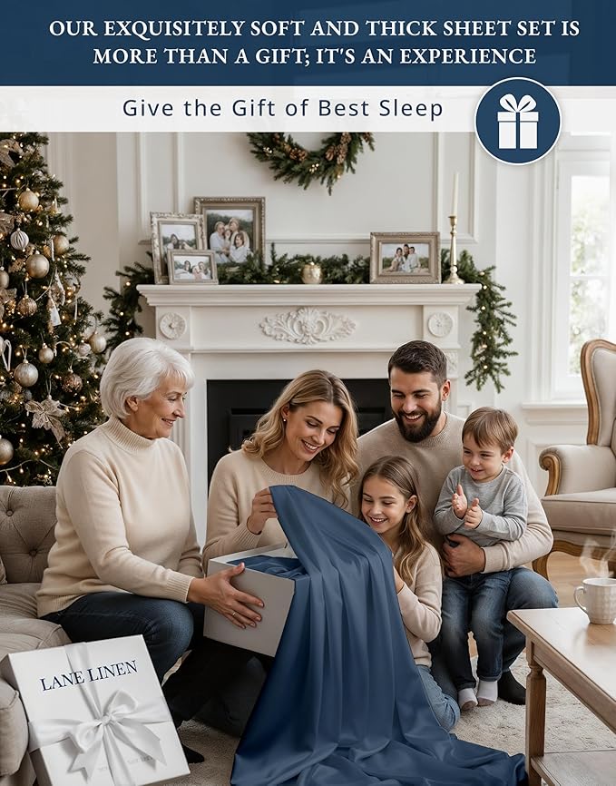 Lane Linen 100% Egyptian Cotton Sheets King Size - Naturally Breathable & Durable Winter Comfort King Bed Sheets, Ultra-Soft Hotel Luxury Comfort with 15" Deep Pocket, Silky Sateen Weave - Estate Blue
