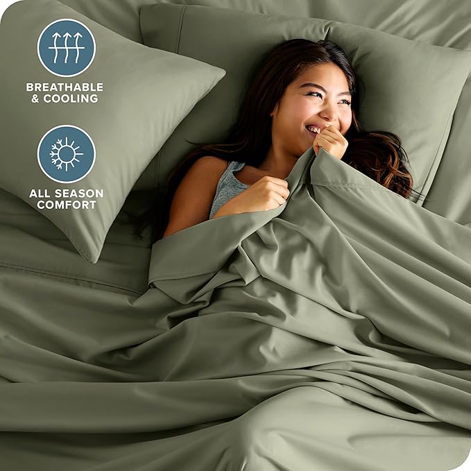 Bare Home King Sheet Set - 1800 Ultra-Soft Microfiber King Bed Sheets - Double Brushed - Deep Pockets - Easy Fit - 4 Piece Set - Bedding Sheets & Pillowcases (King, Sage)