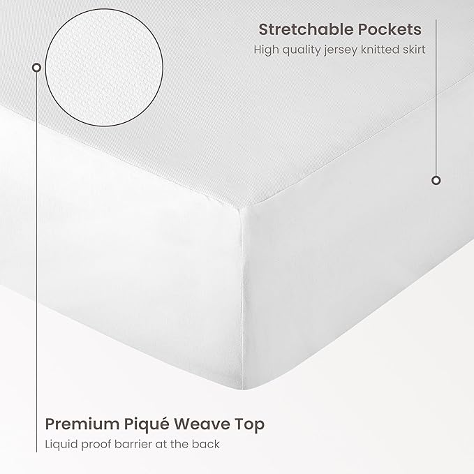 Bioweaves Organic Waterproof Mattress Protector – GOTS Certified Organic Cotton Cal King Mattress Cover with Breathable Piqué Weave top Layer – 20 Inch Deep Pocket, White