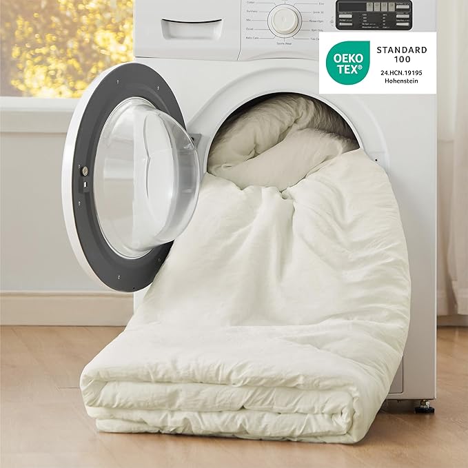 Bedsure Oversized Queen Comforter Set, Ivory Soft Prewashed Bedding for All Seasons, 3 Pieces GentleSoft™ Bed Set, 1 Lightweight Comforter (98"x98") and 2 Pillowcases (20"x26")