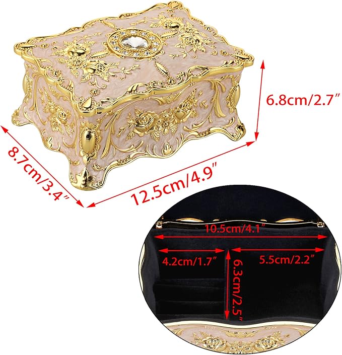 Hipiw Vintage Jewelry Organizer Box - Metal Trinket Storage Box Ornate Treasure Chest Box Jewelry Decorative box Keepsake Gift Box Case for Women,4.9"x3.4"x2.7" - Image 5