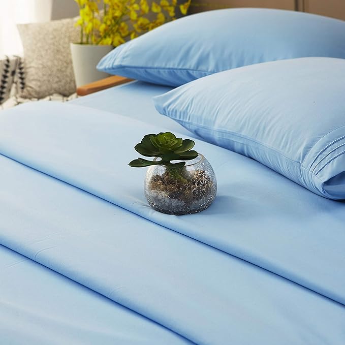 SONORO KATE Bed Sheet Set Super Soft Microfiber 1800 Thread Count Luxury Egyptian Sheets 18-Inch Deep Pocket Wrinkle and Hypoallergenic-4 Piece(King Lake Blue)