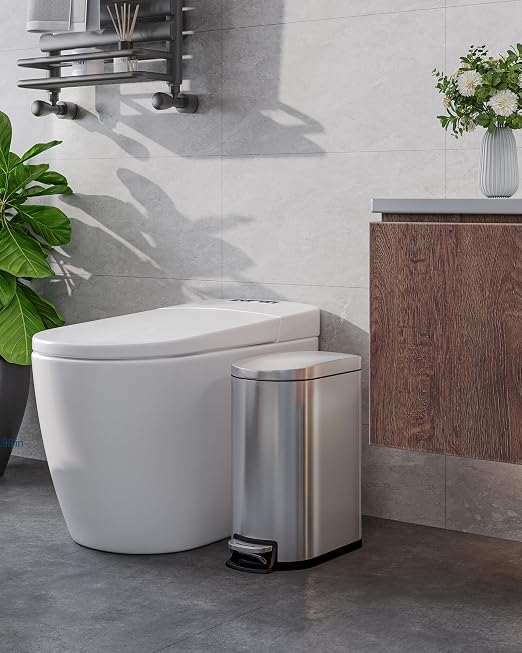 Garvee 13 gal (50 L) and 2.6 gal (10 L) Stainless Steel Trash Can Combo Set, Rustproof Garbage Can with Lid for Kitchen and Bathroom, Step-on Trash Bin with Inner Bucket, Rear Handle, Silver - Image 9