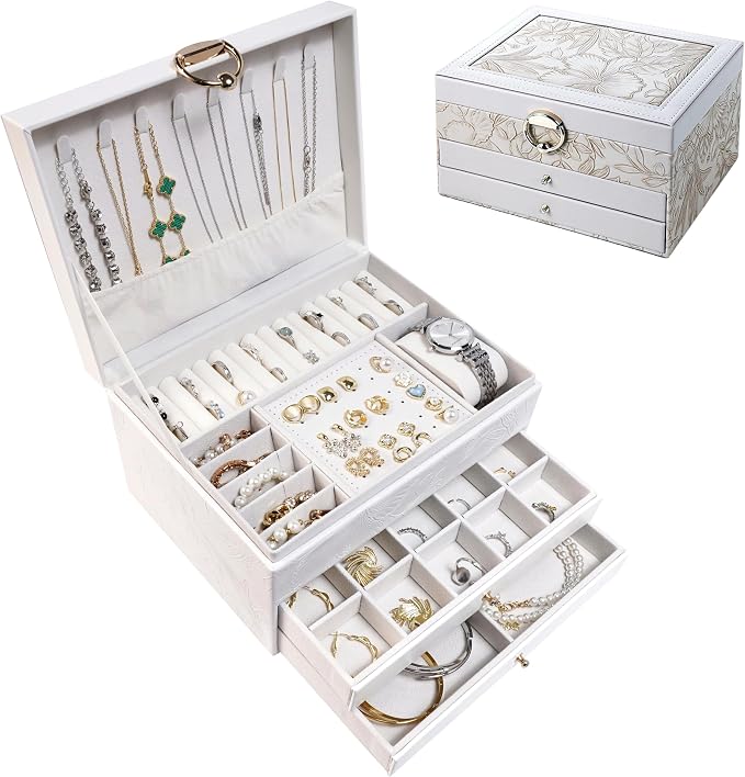 TOFUNTOY Jewelry Organizer Box, Large Jewelry Boxes for Women, 3-Layer Jewelry Holder Organizer for Necklace Earrings Rings Bracelets Storage, Gift for Her Mom by TOFUNTOY