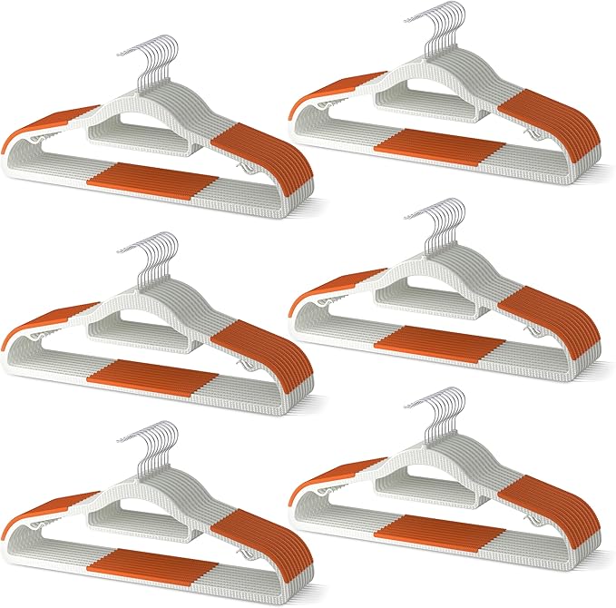 60 Pack Heavy Duty Plastic Hangers, Non Slip Clothes Hangers with Rubber Pads and 360° Hook - Thin Space Saving Hanger, Closet Organizer for Shirt, Pants, Suit, Skirt, Coat - Orange by MLKJHHI