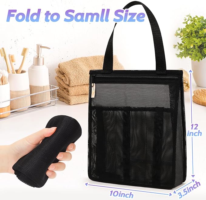 famichan Portable Mesh Shower Caddy, Gym Travel Camp Dorm Room Essentials for College Student Boy Girl, Bathroom Shower Bag - Black - Image 7
