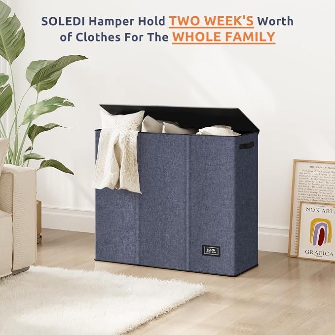 SOLEDI 180L 3-Section Laundry Hamper with Lid, Extra Large Dirty Clothes Basket with Sturdy Handles for Laundry Room & Bedroom - Durable Organizer for Sorting Laundry - Image 7