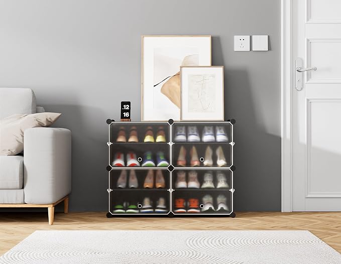 HOMIDEC Shoe Rack, 4 Tier Shoe Storage Cabinet 16 Pair Plastic Shoe Shelves Organizer for Closet Hallway Bedroom Entryway Black - Image 3