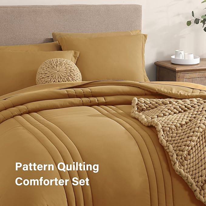 Monbix Queen Comforter Set - 7 Pieces Desert Yellow Bed in a Bag Queen Bedding Sets with Comforters, All Seasons Comforter Bed Set with Sheets, Pillowcases & Shams