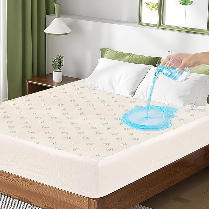 Twin Size Mattress Protector Waterproof, Breathable Cotton Terry Bed Pad Cover, Deep Pocket Fitted Sheet for 8-24 Inch Mattress