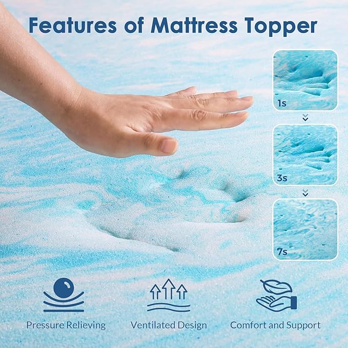 Mattress Topper Queen, 3 Inch Gel Memory Foam Bed Topper for Queen Size Bed, CertiPUR-US Certified, Blue