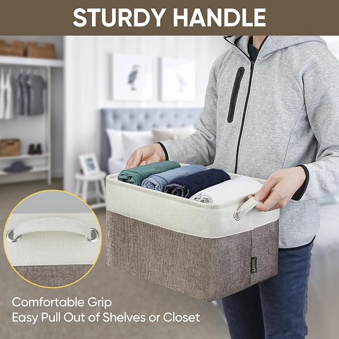 BALEINE 3 Pack Fabric Closet Storage Bins for Shelves, Linen Closet Organizers and Storage, Decorative Baskets for Organizing, Shelf, Clothes, Home, Office (Brown, 15"x11"x9.5") - Image 8
