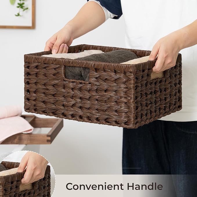 GRANNY SAYS Wicker Storage Baskets for Shelves, Waterproof Wicker Baskets for Organizing, Woven Basket for Shelves, Decorative Basket for Pantry, Brown - Image 6