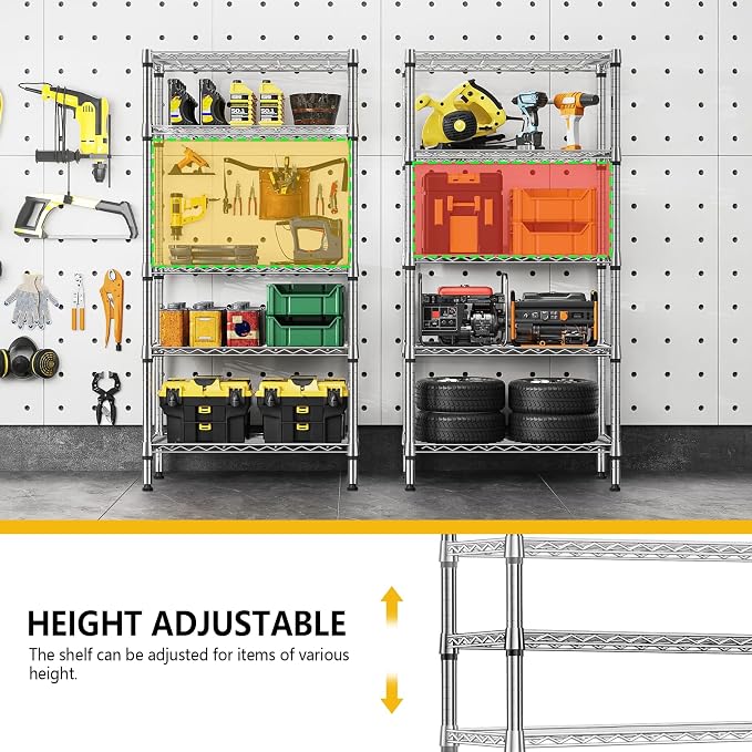 M MZG 1250 lbs 5 Tier Shelf Metal Storage Shelves Shelving Wire Rack Heavy Duty Closet Organizers for Garage Kitchen Bathroom Laundry Chrome 13.8" D x 29.5" W x 59.5" H - Image 7