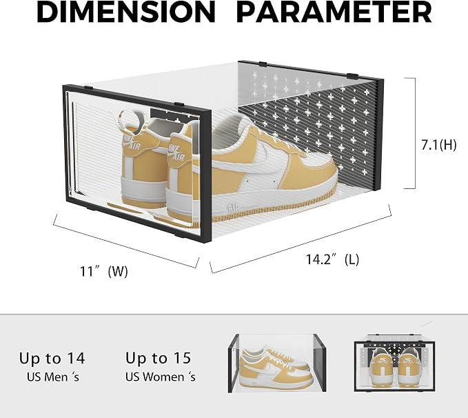 Pinkpum 12 Pack XXL Shoe Storage Box Fit for Size 14, Clear Plastic Stackable Shoe Organizer for Closet, Shoe Containers Sneaker Storage Clear and Grey - Image 2
