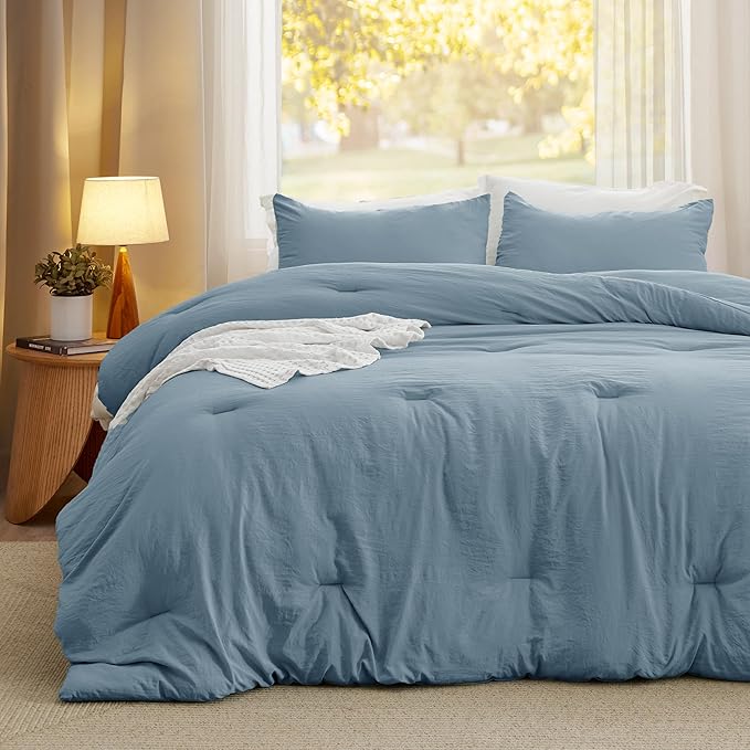 Bedsure Twin/Twin XL Comforter Set, Dusty Blue Soft Prewashed Bedding for All Seasons, 2 Pieces GentleSoft™ Bed Set, 1 Lightweight Comforter (68"x88") and 1 Pillowcase (20"x26")