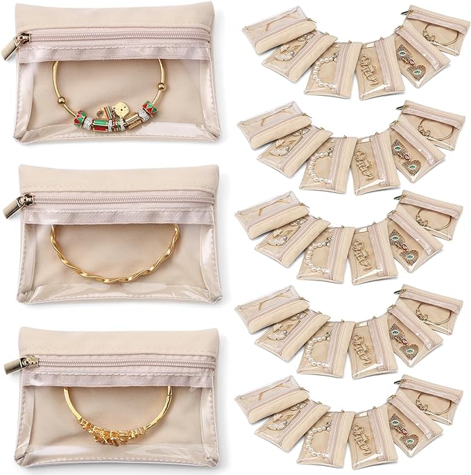 VLANDO Jewelry Travel Case,Travel Jewelry Organizer with Clear Velvet Jewelry Bags Zipper Pouch for Women Girl Gift 33Pcs by VLANDO