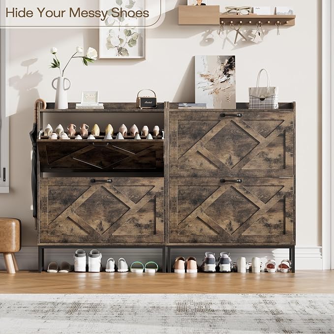 Nicetree Shoe Cabinet with 2 Flip Drawers, Freestanding Shoe Storage Cabinet with Metal Legs, Farmhouse Shoe Organizer for Entryway, Foyer, Hallway - Image 5